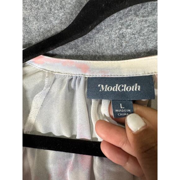 Modcloth Blouse Women Large Semi Sheer Long Sleeve Smocked Peasant‎ Boho Relax - Picture 2 of 7